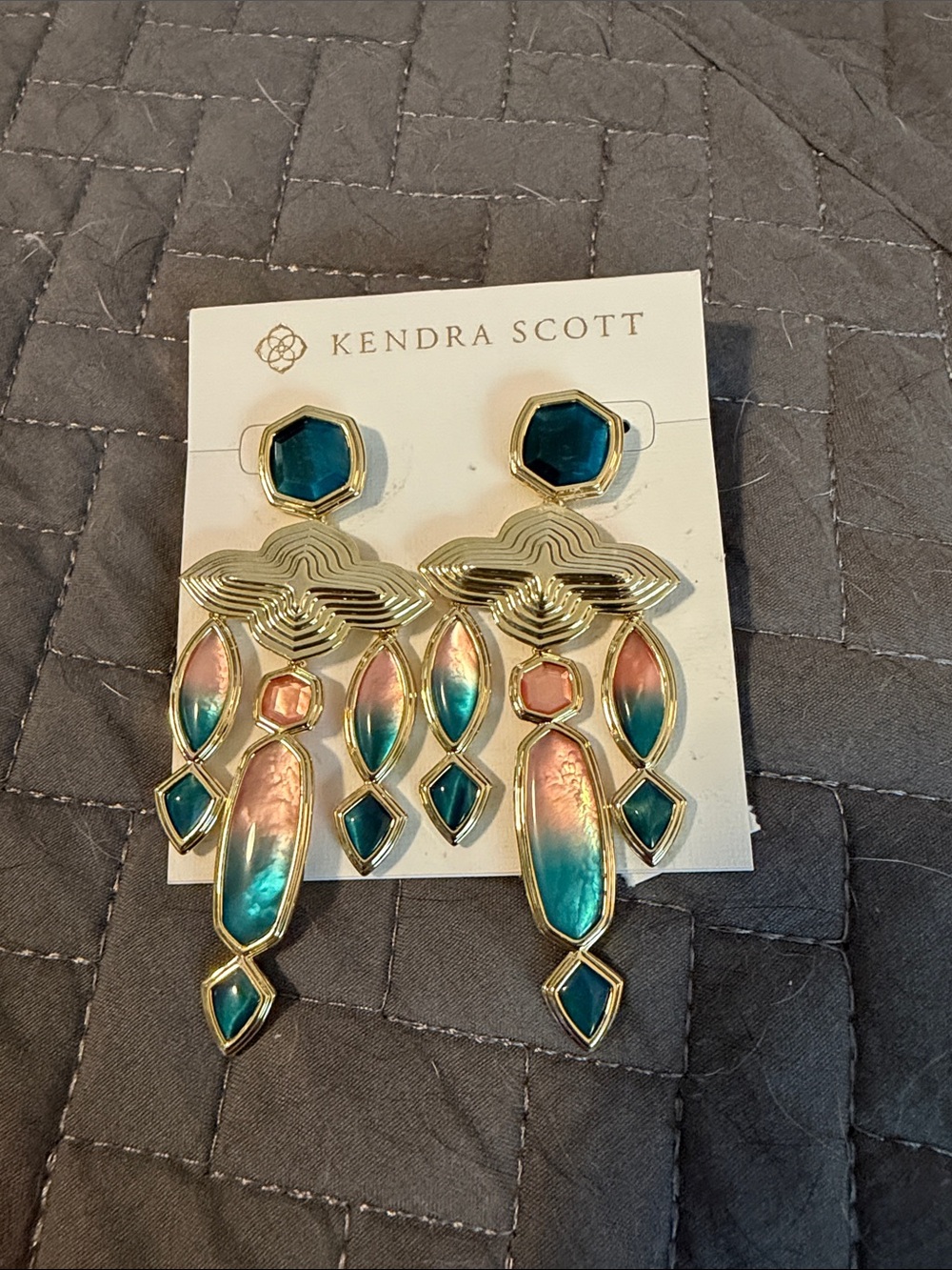 Kendra Scott Monica  Gold-tone Teal & Pink Chandelier Earrings